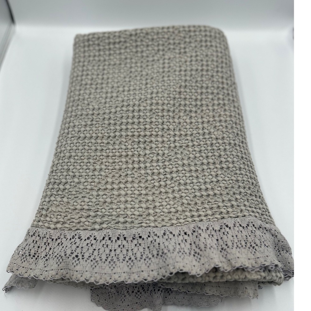 INUP Home‎ Portugal Grey 100% Cotton Waffle Weave Lace Trim Throw Blanket 49x78